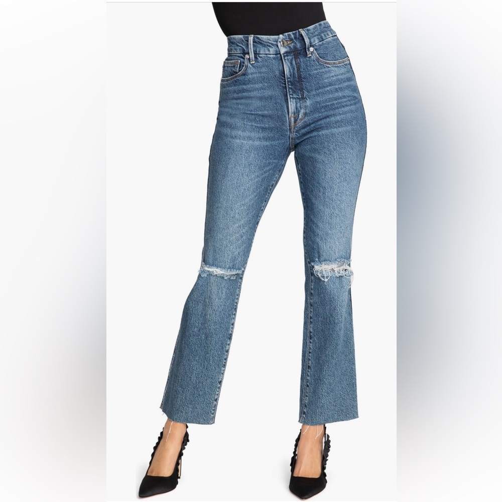 Good American | Good Curve High Waist Raw Hem Straight Leg Jeans